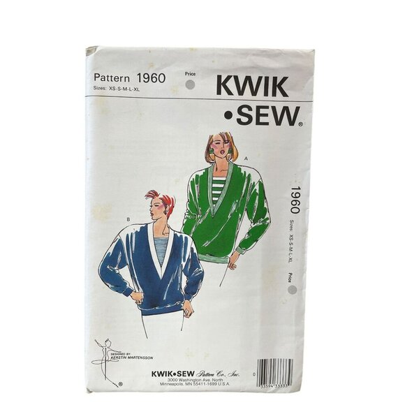 Kwik Sew 1960 Pattern Misses Sizes XS-XL V-Neck Pullover Sweater Vintage - Picture 1 of 2